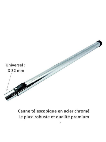 Tube canne télescopique aspirateur métal chromé