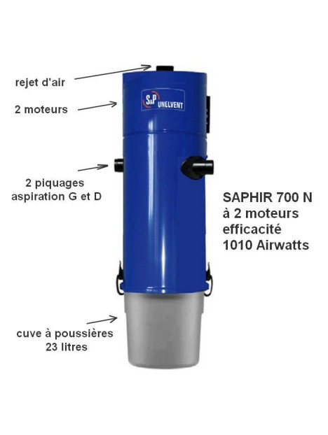 Détails de l'aspirateur centralisé Saphir 700 2 moteurs Unelvent - S&P