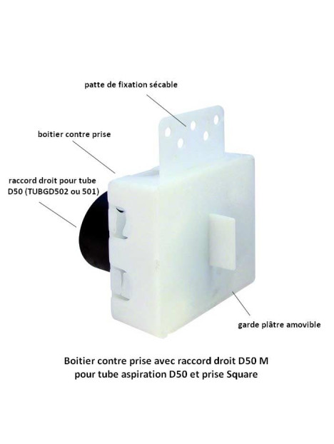 Contre prise aspiration carrée avec raccord droit D50 Tubo Aertecnica PA061