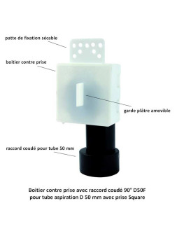 Contre prise aspiration carrée avec raccord coudé D50 Tubo Aertecnica PA060