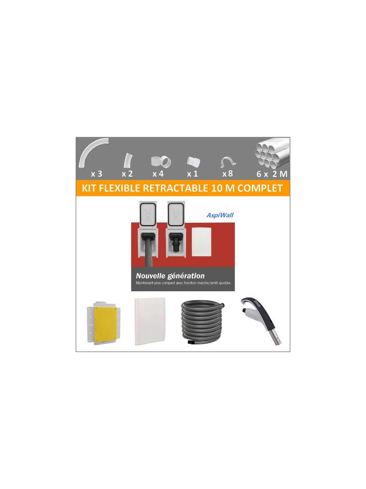 Kit tuyau rétractable 10 M complet Aspiwall pour aspiration centralisée