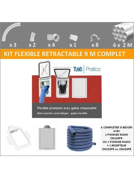 Kit flexible rétractable 9 M gainé Pratico avec prise