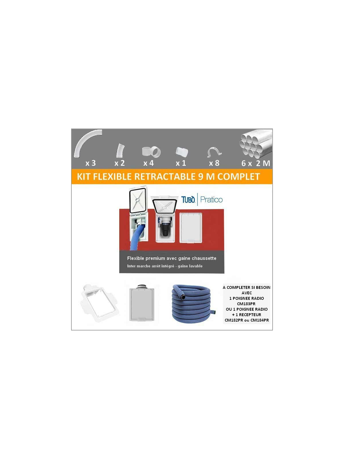 Kit flexible rétractable 9 M gainé Pratico avec prise