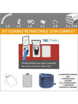 Kit flexible rétractable 12 M gainé Pratico avec prise et tuyauterie PVC