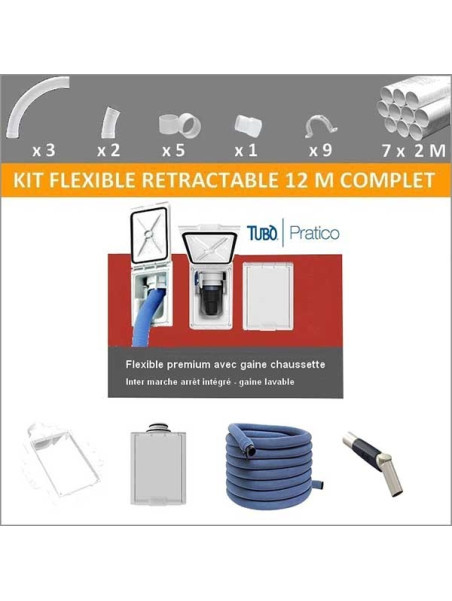Kit flexible rétractable 12 M Pratico avec prise et poignée